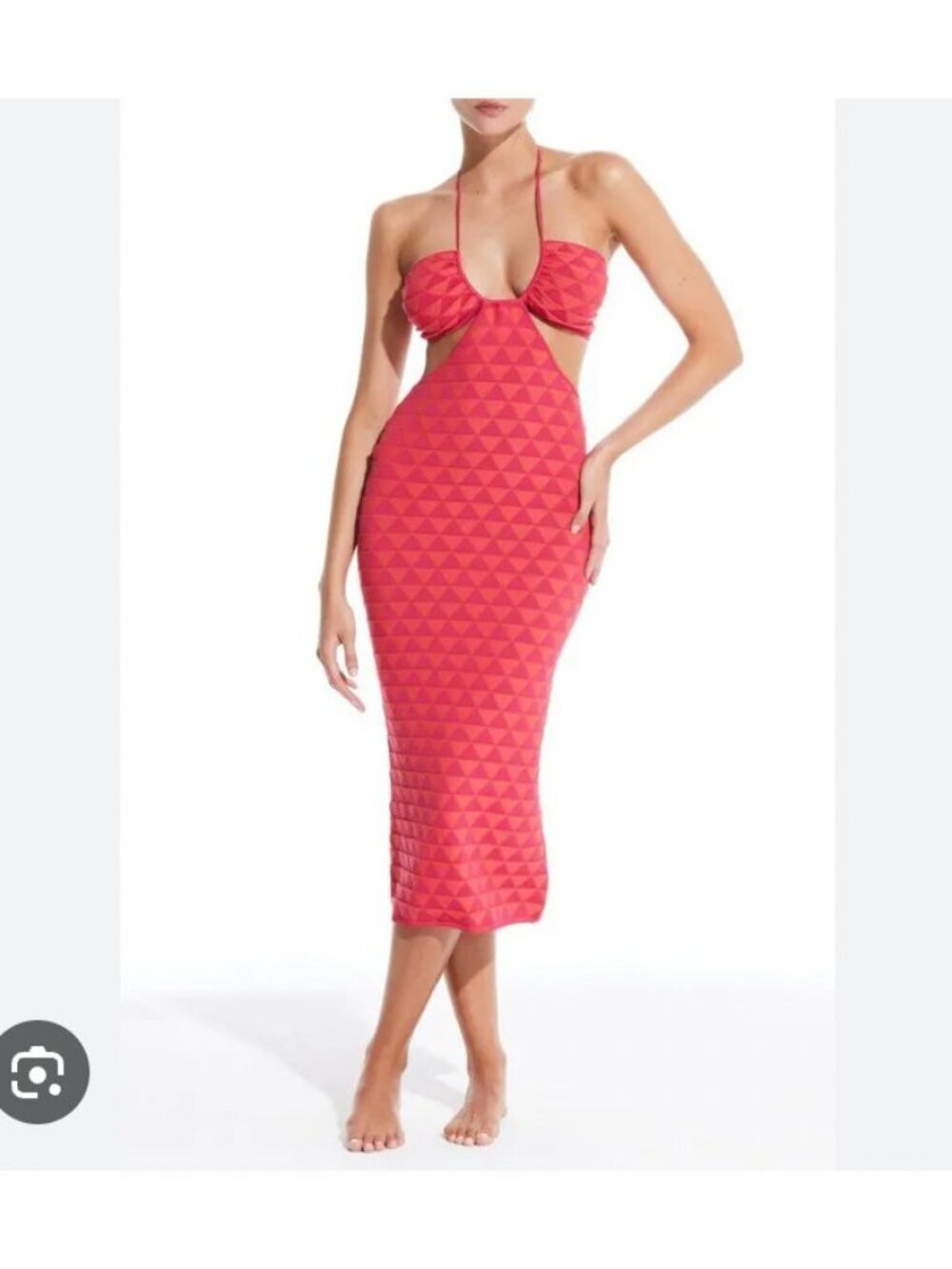 Solid & Striped The Kiana Dress Womens Medium Red Geometric Halter Knit Stretch
